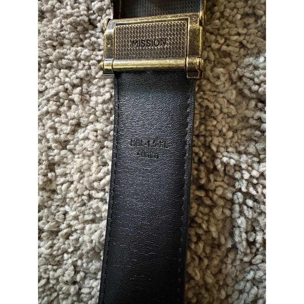 Mission Belt Mens Black Leather Ratchet Belt Antique Brass Buckle 40mm Size 40 - Picture 6 of 7